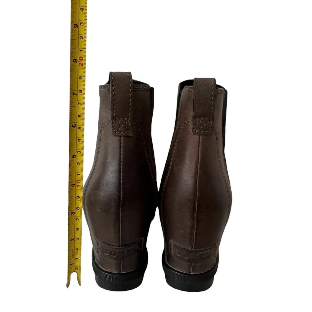 Sorel Joan of‎ Atric Wedge II Ankle Boots Waterproof Leather Brown Gray 9